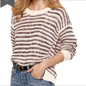 Heartloom Stripe Metallic Thread Holiday Cream Sweater Pullover Size L